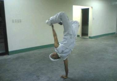 make a back flip or tumbling stunt and mention your message big2