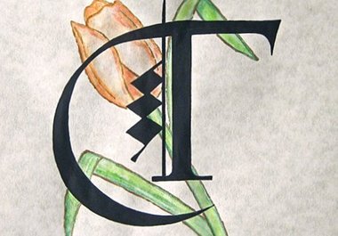 write your initial in calligraphy with your choice of three flowers big3