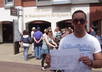 hold a sign to say what you want outside shakespeare birthday place