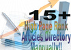 submit Article Mannually to 15+ High Page Ranking Directories