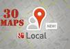 create 30 maps with a report, referencing your newly merged GOOGLE Places and Plus citation to local seo optimize your Local Page
